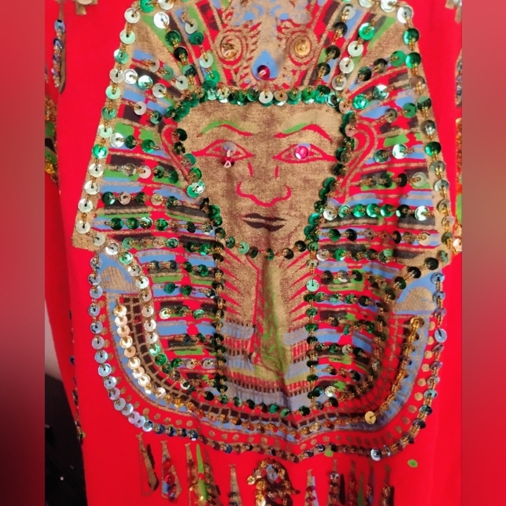 Egyptian Sequin Jalabiya Maxi Dress King Tut Red - Picture 5 of 13